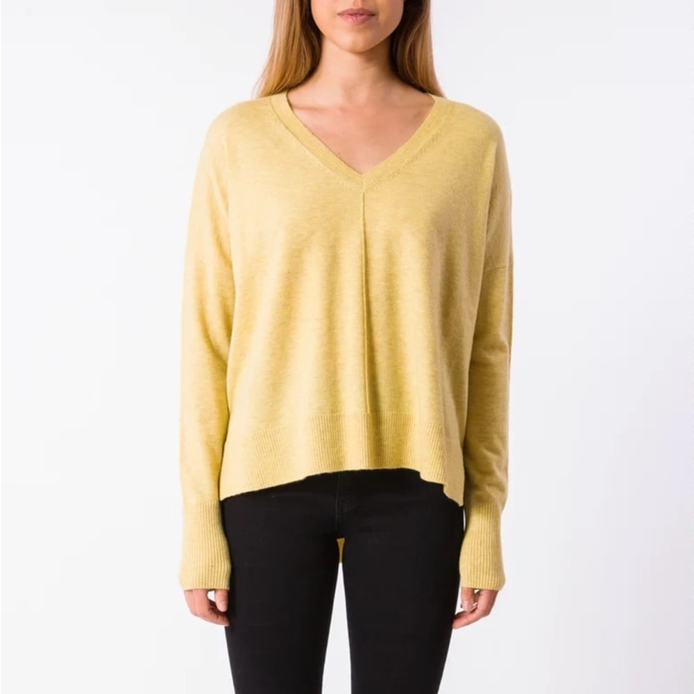 Kerisma Wagner Top Wool Blend Mustard Yellow V-Neck Sweater Ribbed Hi Low